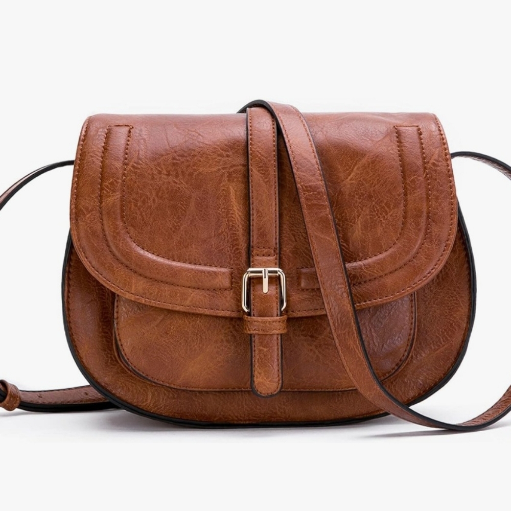 Akromst brown saddle purse